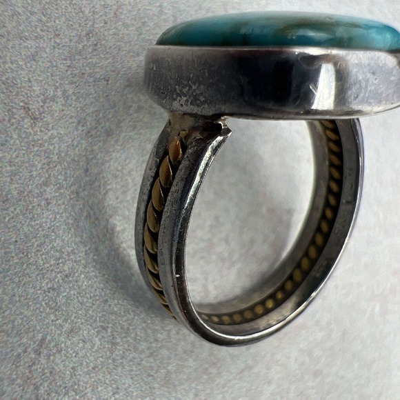 Native American Turquoise Ring Light Blue Vintage‎ Handmade Gold Braided Custom - Picture 2 of 6